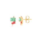 Brinco Mini Quadradinhos Zirconias Color Folheado Ouro
