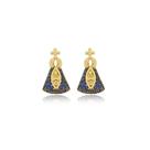 Brinco N. S. Aparecida Cravejado Ouro 18k 8x14mm