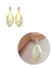 Brinco Navete Base Strass Vazado Banhado Ouro 18k
