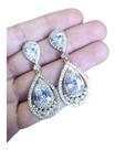 Brinco Noiva Pedra Zirconia Dourado Gota Debutante Grande