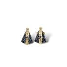 Brinco Nossa Senhora Aparecida Manto em Pedras Azul Safira Ouro 18K 28201 k125