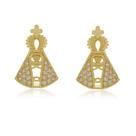 Brinco Nossa Senhora Aparecida Pedras Zirconias Semi Joias Banhado Ouro 18k Presente Aniversario Mae Mulher Namorada
