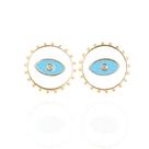 Brinco olho grego branco c/ azul banhado a ouro 18k
