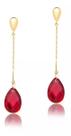 Brinco Ouro 18k 750 Zircônias Vermelho Rubi Formato Gota Briolet