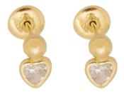 Brinco Ouro 18k Bolinha De Coração De Pedra Bebê 2º Furo