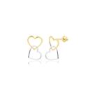 Brinco Ouro 18k Coração Prata Pendente 15 mm