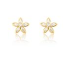 Brinco Ouro 18k Flor Margarida Com Pedras Brancas