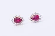 Brinco ouro 18k gota rubi e diamantes