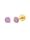 Brinco Ouro 18k Infantil 2 Furo Zirconia 4mm Lilás Roxo