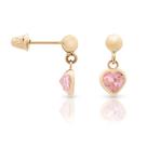 Brinco Ouro 18K Infantil Bolinha com Coração De Zircônia Rosa 10mm