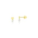 Brinco Ouro 18k Infantil Coração e Pérola 5 mm