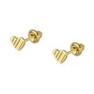 Brinco Ouro 18k Infantil Coração Trabalhado 3mm Segundo Furo Espelhado