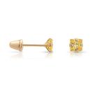 Brinco Ouro 18K Pedra Quadrada 3mm Infantil Bebê