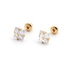 Brinco Ouro 18K Pedra Quadrada Branca 4mm Infantil Bebê
