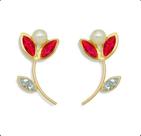 Brinco Ouro 18k Tulipa Zircônias e Pérola