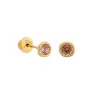 Brinco Ouro Infantil 18k Pedra Rosa 3mm Recem Nascido Bebe 2 Furo castroado
