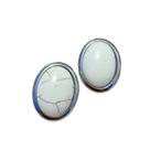 Brinco Oval com Enfeite Azul ou Branco Base Prateada