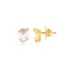 Brinco Oval Com Pedra Cristal Folheado A Ouro 18k Brinco Oval Com Pedra Cristal Folheado A Ouro 18k