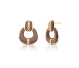 Brinco Oval em Pêndulo Esmaltado Marrom Banhado a Ouro - 3 cm x 2,2 cm