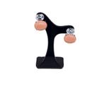 Brinco oval em prata 925 com pedra coral e zirconeas Brinco oval em prata 925 com pedra coral e zirconeas