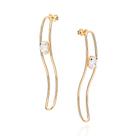 Brinco Oval Ondulado Fol Ouro com Zircônias Rommanel 527233