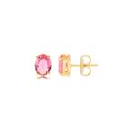 Brinco Oval Zirconias Safira Rosa Folheado Ouro Zircônia Brinco Oval Zirconias Safira Rosa Folheado Ouro Zircônia