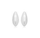 Brinco ovalado em pêndulo liso banhado a ródio branco - joia de moda Brinco ovalado em pêndulo liso banhado a ródio branco - joia de moda