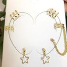 Brinco Par 6 Peças Argola Corrente Strass Estrela Dourado