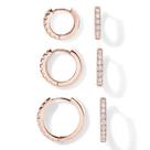 Brinco PAVOI Huggie banhado a ouro rosa 18K, pacote com 3 unidades (8 mm, 10 mm, 12 mm)