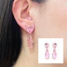Brinco Pedra Gota Rosa Folheado A Ouro 18k