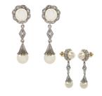 Brinco Pendente Frances Antigo Perolas Naturais Ouro Branco
