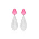 Brinco Pêndulo Gota Microcravejada com Base de Turmalina Rosa Fusion Banhado a Ródio - 5,2 cm