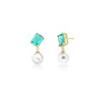 Brinco Pêndulo Retangular com Cristal e Pérola Shell Banhado a Ouro - 2,6 cm