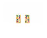 Brinco Pequeno Retangular Colorido Banhado a Ouro - 7mm x 4mm
