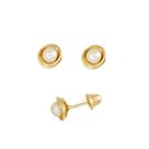 Brinco Pérola 4mm Rococó 5.5mm Ouro 18k Tarraxa Rosca Baby K070 11241