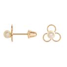 Brinco Pérola Natural Mar com Tripla Argola formato Florzinha de Ouro 18k - Infantil, Bebê, Batizado