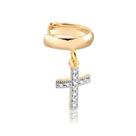 Brinco Piercing Crucifixo Zirconias Folheado Ouro Zircônia