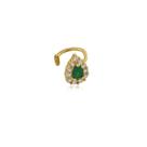 Brinco Piercing Esmeralda Gota Banho em Ouro