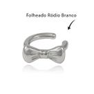 Brinco Piercing Fake Laço Liso Folheado Ródio Branco