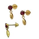 Brinco Pingente Arrozinho Zircônia Infantil Ouro 18K 22660 k065