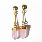 Brinco Pontinha Pedra Quartzo Rosa dependurado Dourada