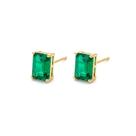 Brinco Ponto de Luz Retangular Verde G Banho de Ouro 18K