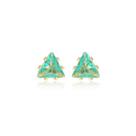 Brinco Ponto de Luz Triangular Verde Cravejado Banhado a Ouro 18k