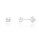 Brinco Ponto de Luz Zircônia 4mm em Prata 925 Tarraxa Baby