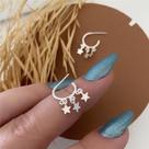 Brinco prata 925 meia argola estrelas lisas pequeno Brinco prata 925 meia argola estrelas lisas pequeno