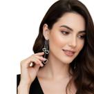 Brinco Prateado Corações com Corrente Delicada Luxo Festa -