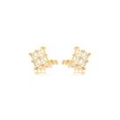 Brinco Quadrado Brilhante Banhado a Ouro 18k