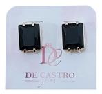 Brinco Quadrado Grande Pedra Zirconia Festa Preto Dourado