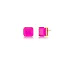 BRINCO QUADRADO TURMALINA ROSA FUSION BANHADO A OURO - 1,2 cm - 7 g