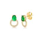 Brinco Redondo Pedra Verde Esmeralda Feminino Banhado A Ouro